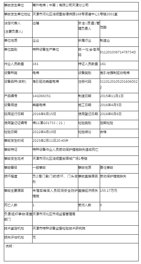 pg电子麻将胡了2 日立电梯蒂升维保过程发生挤压事故造成一名维保技术员死亡附事故